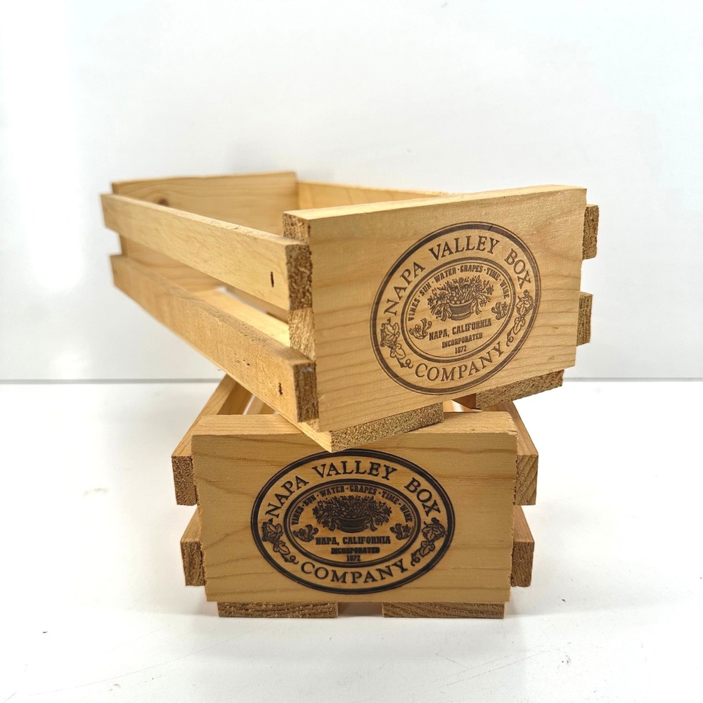 Napa Valley Cassette Storage Box Wooden Crate Bin Lot of 2 Holds 12 Tapes Each